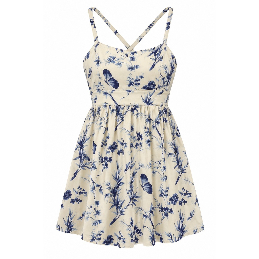 Gap Linen Blend Butterfly Floral Sun Dress Cottagecore Garden Party Resort L